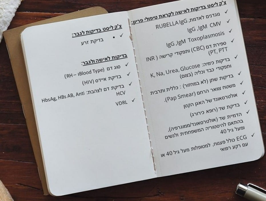 רשימת בדיקות פוריות מומלצות